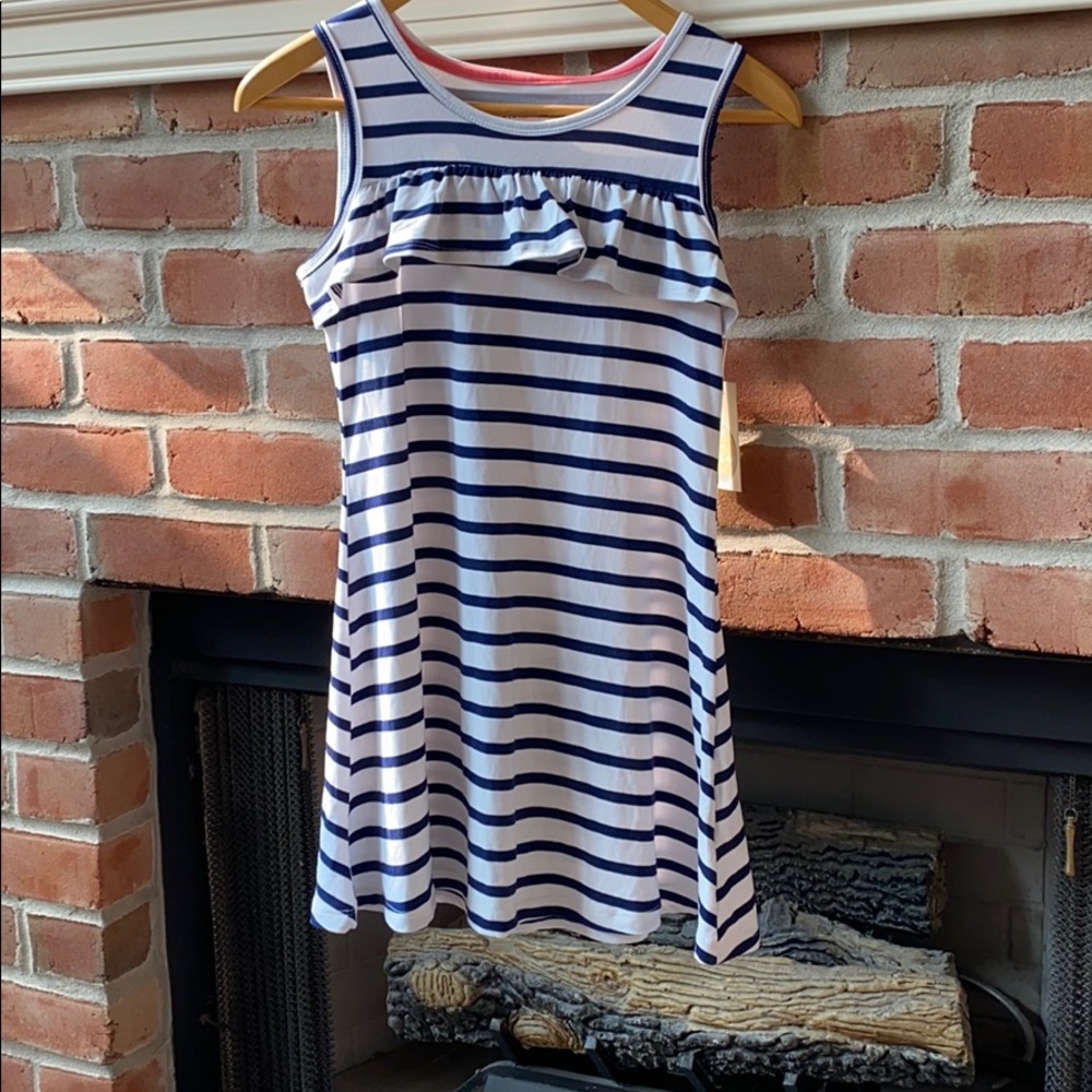 Girls navy & white striped dress